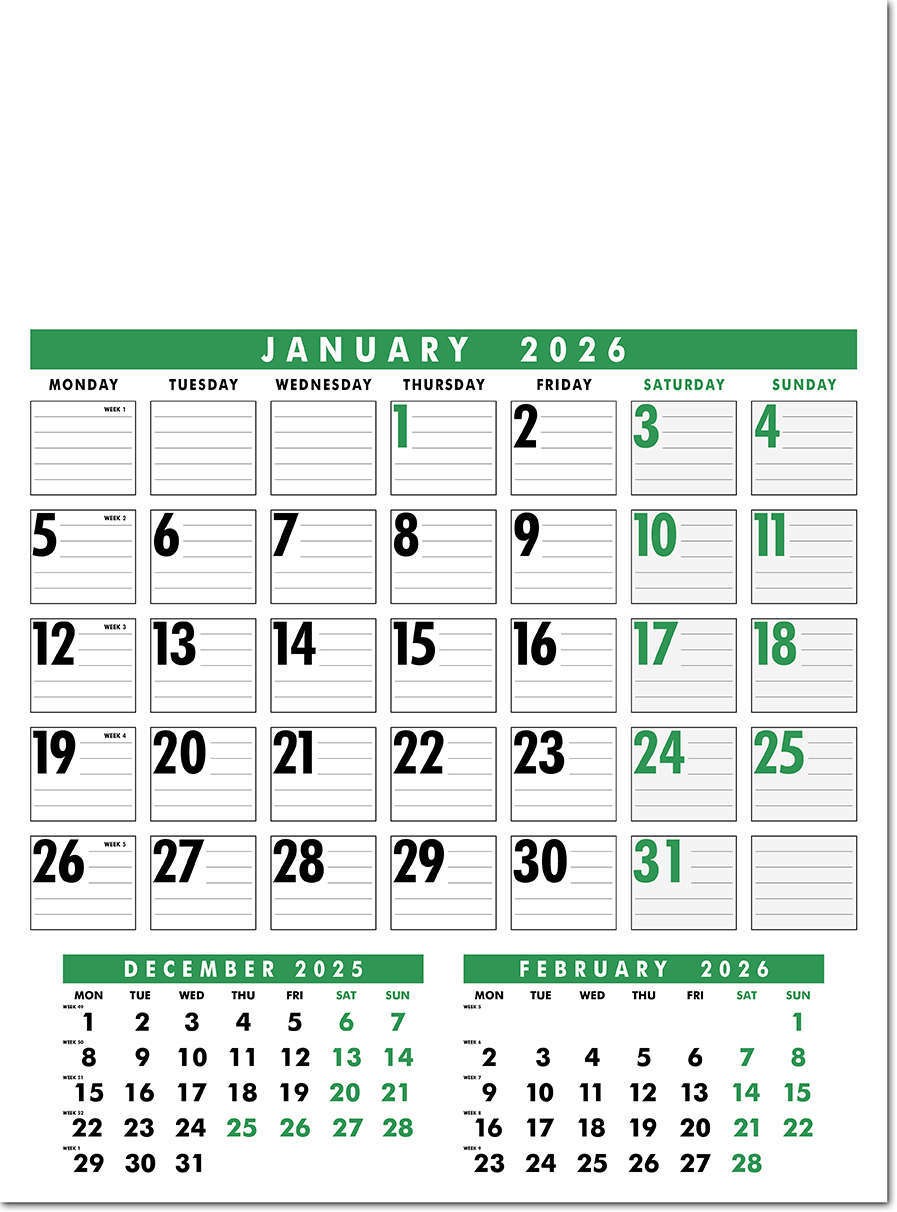 Large Wire Bound Calendar - Green and Black