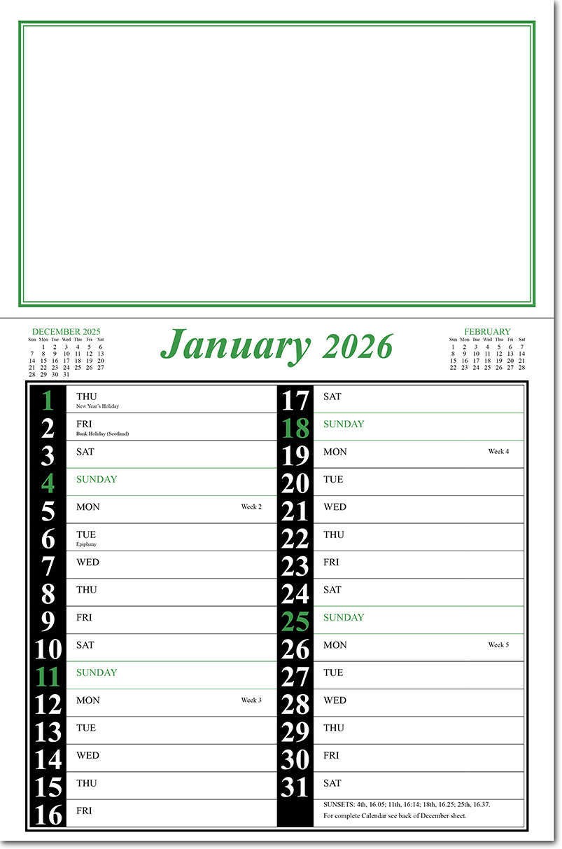 Appointment Memo Calendar - Green and Black